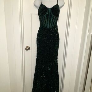 Source Unknown Emerald Green Sequin Bustier Prom Gown
